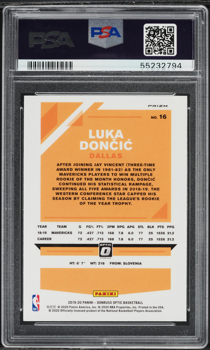 2019 Donruss Optic Holo Luka Doncic #16 PSA 9 MINT