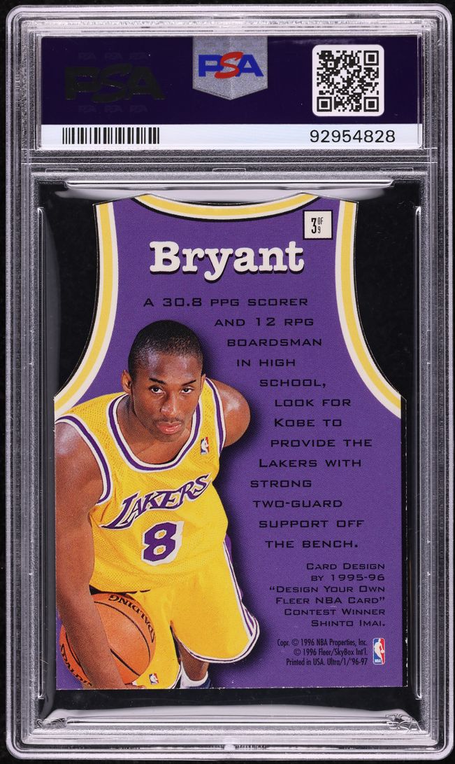 1996 Ultra Fresh Faces Die-Cut Kobe Bryant ROOKIE #3 PSA 8 NM-MT