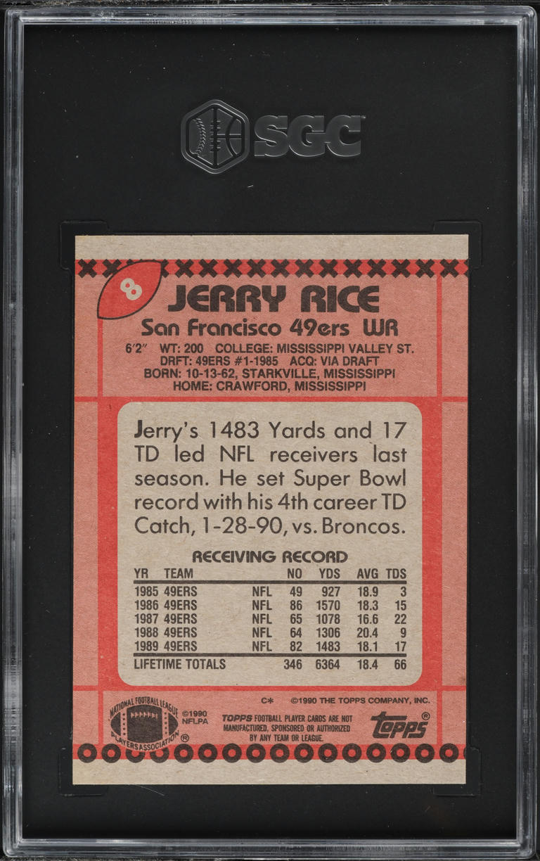 1990 Topps Disclaimer Back Jerry Rice #8 SGC 8.5 NM-MT+