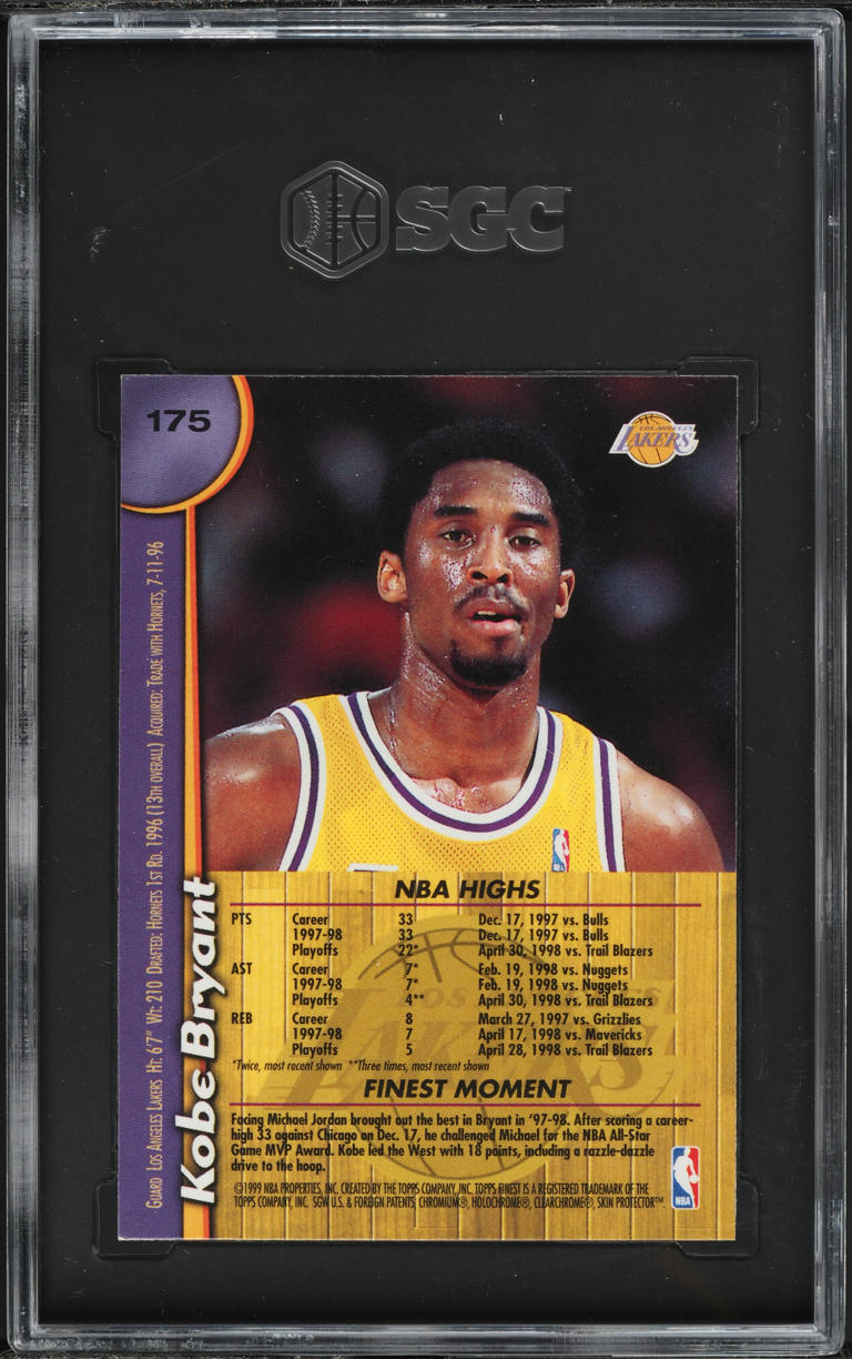 1998 Finest Basketball w/ Coating Kobe Bryant #175 SGC 9.5 MINT+