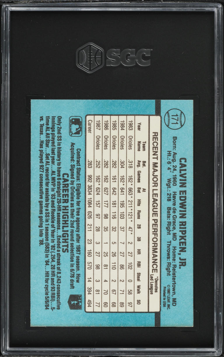 1988 Donruss Cal Ripken Jr. #171 SGC 9 MINT