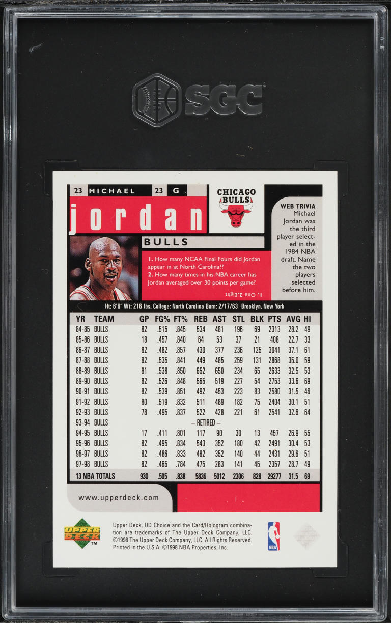 1998 Upper Deck Choice Michael Jordan #23 SGC 9 MINT