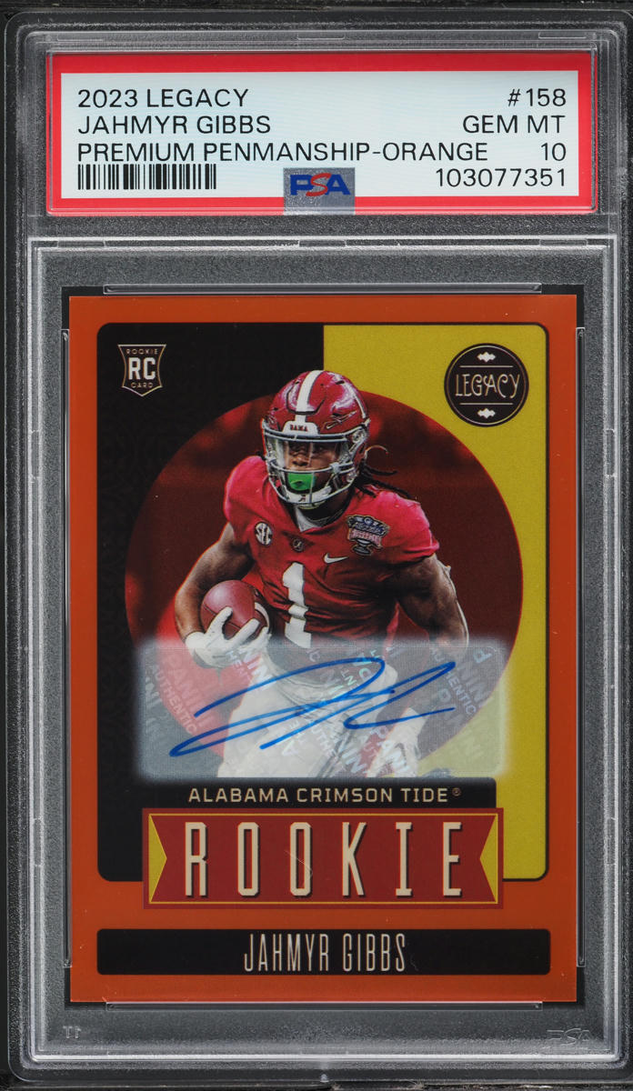 2023 Panini Legacy Premium Orange Jahmyr Gibbs ROOKIE AUTO /149 #158 PSA 10 GEM