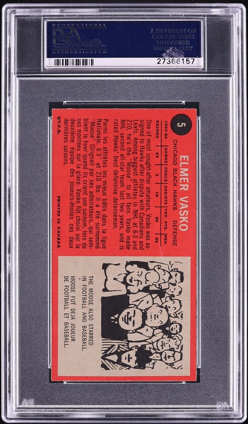 1964 Topps Hockey Elmer Vasko #5 PSA 8 NM-MT