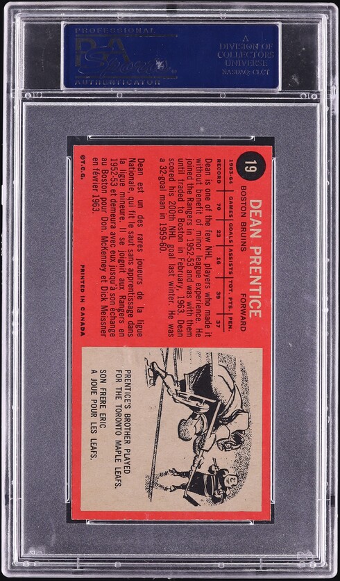 1964 Topps Hockey Dean Prentice #19 PSA 8 NM-MT