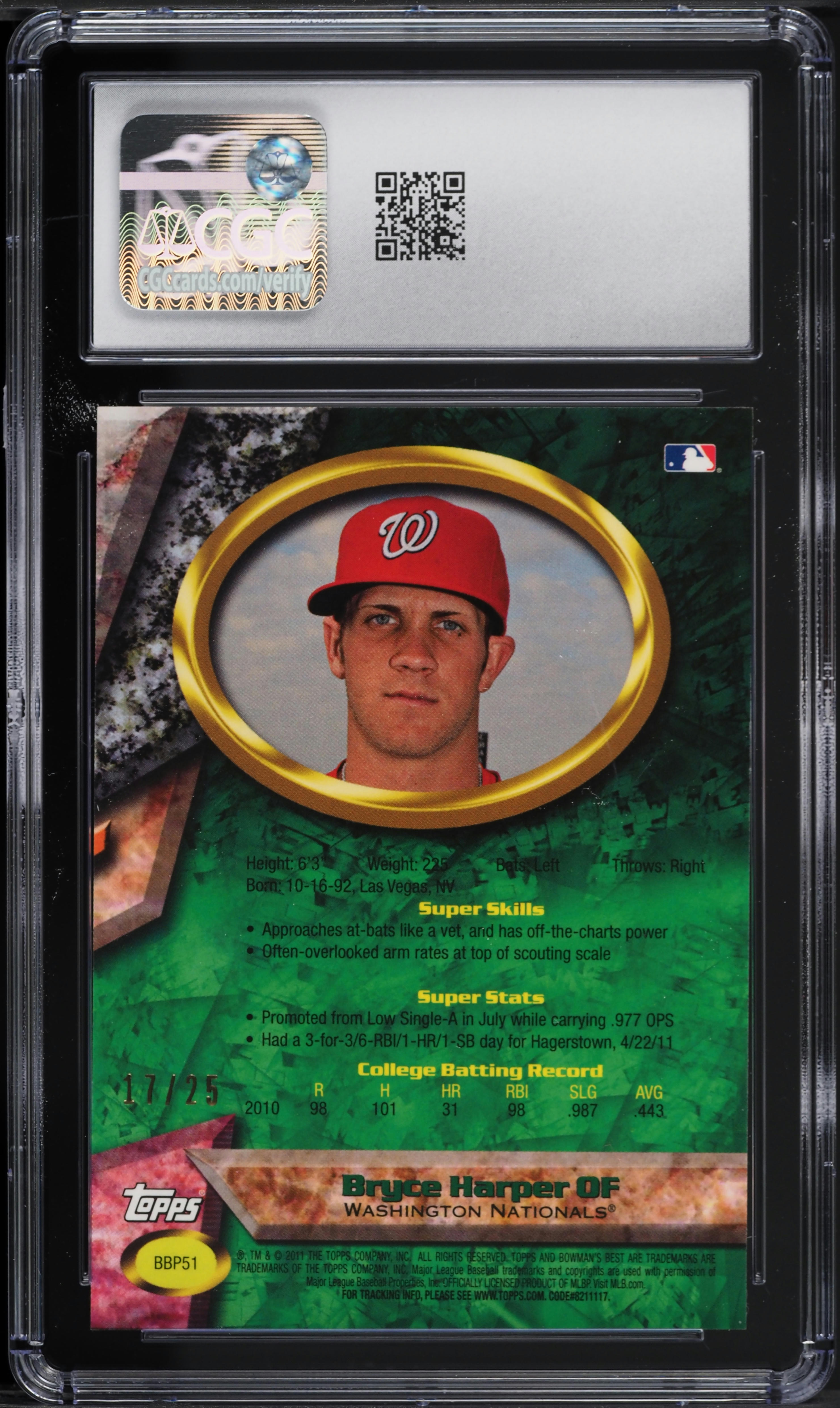 2011 Bowman's Best X-Fractor Bryce Harper PROSPECT /25 #BBP51 CGC