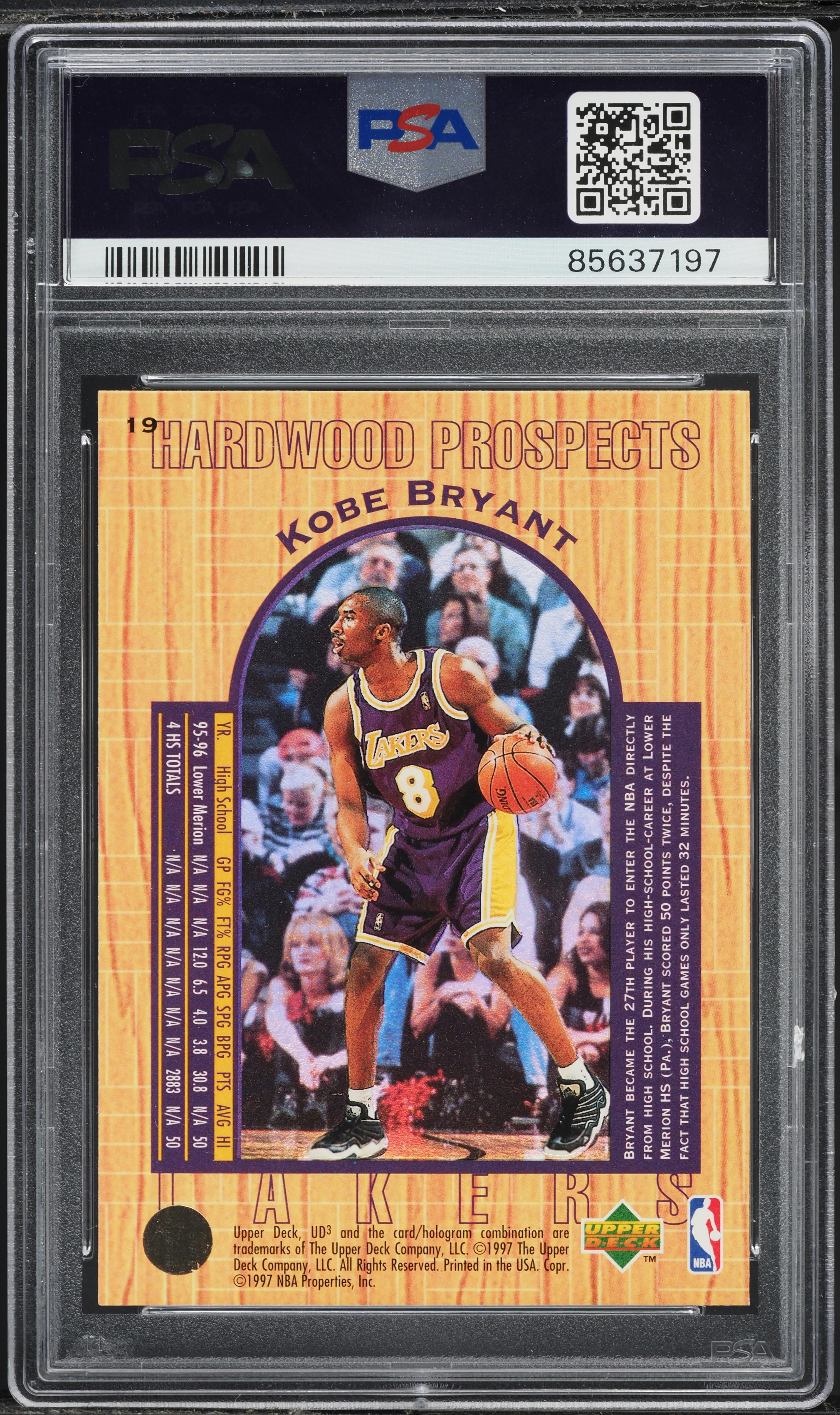 1996 UD3 Basketball Kobe Bryant ROOKIE #19 PSA 9 MINT on Fanatics