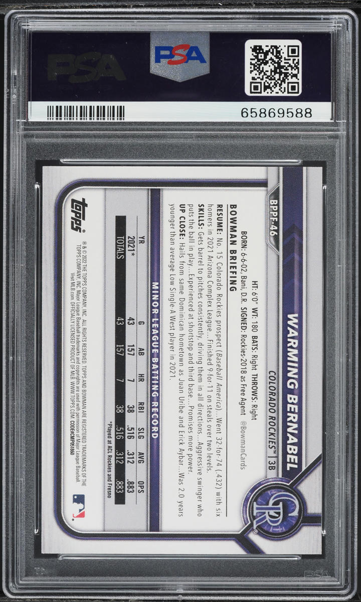 2022 Bowman 1st Edition Warming Bernabel PROSPECT #BPPF-46 PSA 10 GEM MINT