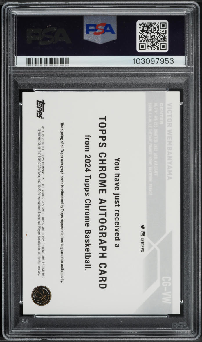 2023 Topps Chrome Victor Wembanyama ROOKIE AUTO #CG-VW PSA 9 MINT