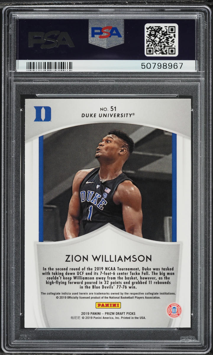 2019 Panini Prizm Draft Picks Zion Williamson #51 PSA 10 GEM MINT