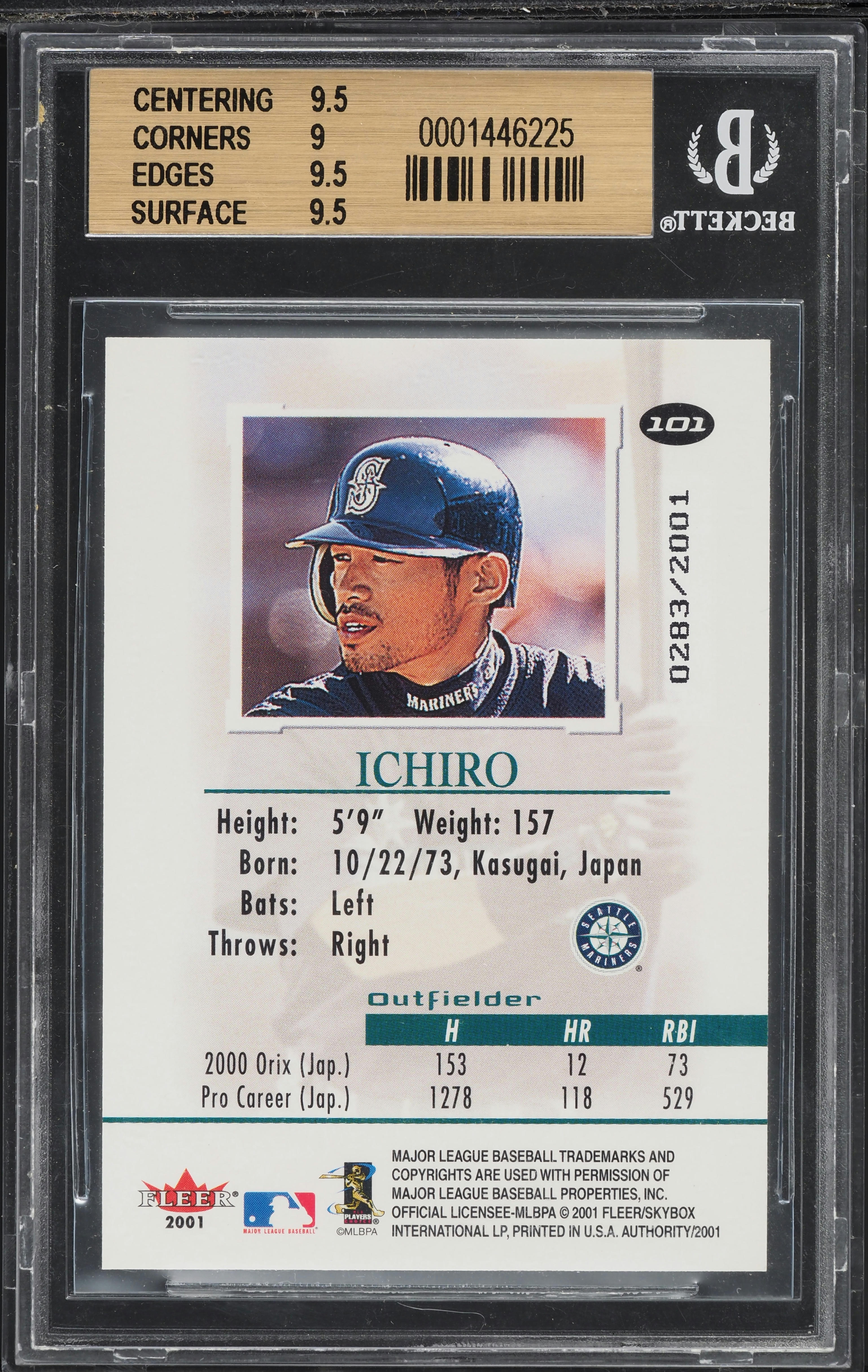 2001 Fleer Authority Ichiro ROOKIE /2001 #101 BGS 9.5 GEM MINT on