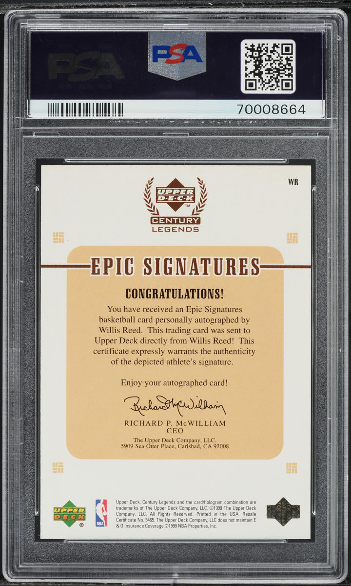 1999 Upper Deck Century Legends Epic Willis Reed AUTO /100 #WR PSA 8 NM-MT