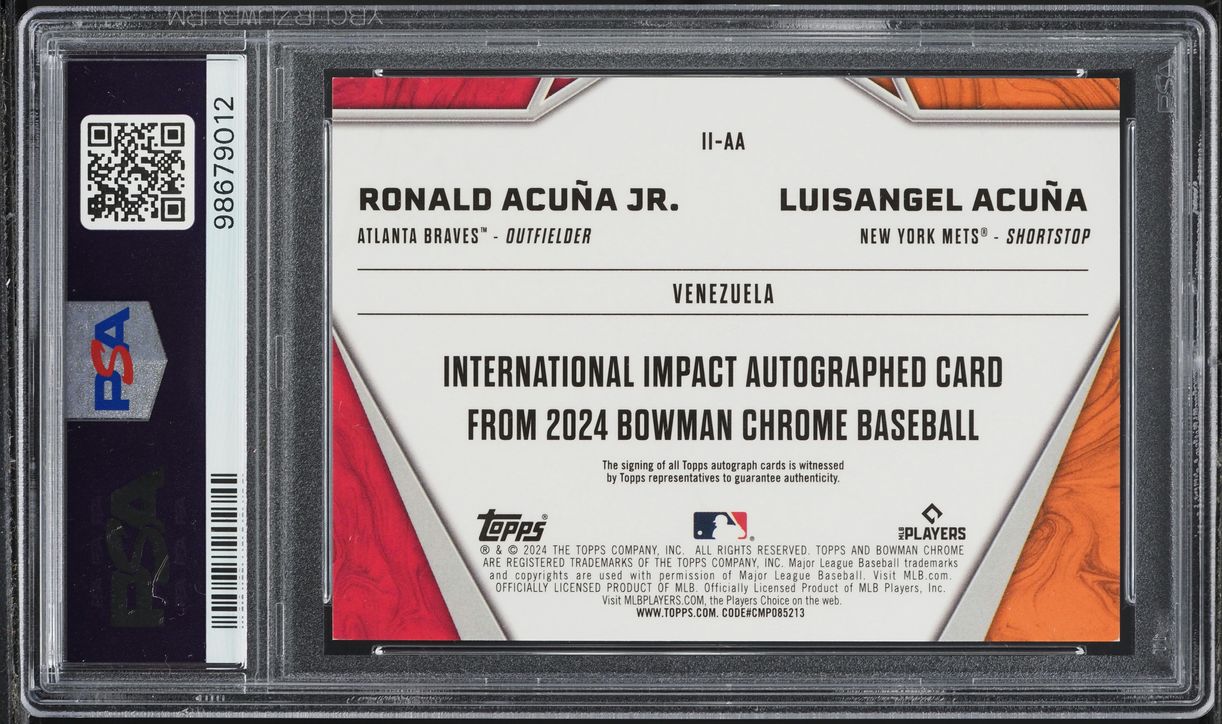 2024 Bowman Chrome International Ronald Acuna Jr. Luisangel Acuna AUTO /99 PSA 9
