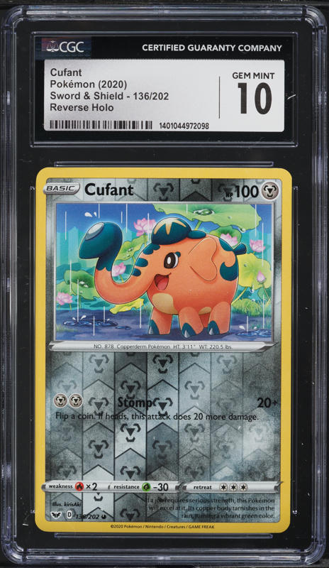 2020 Pokemon Sword & Shield Reverse Holo Cufant #136 CGC 10 GEM MINT