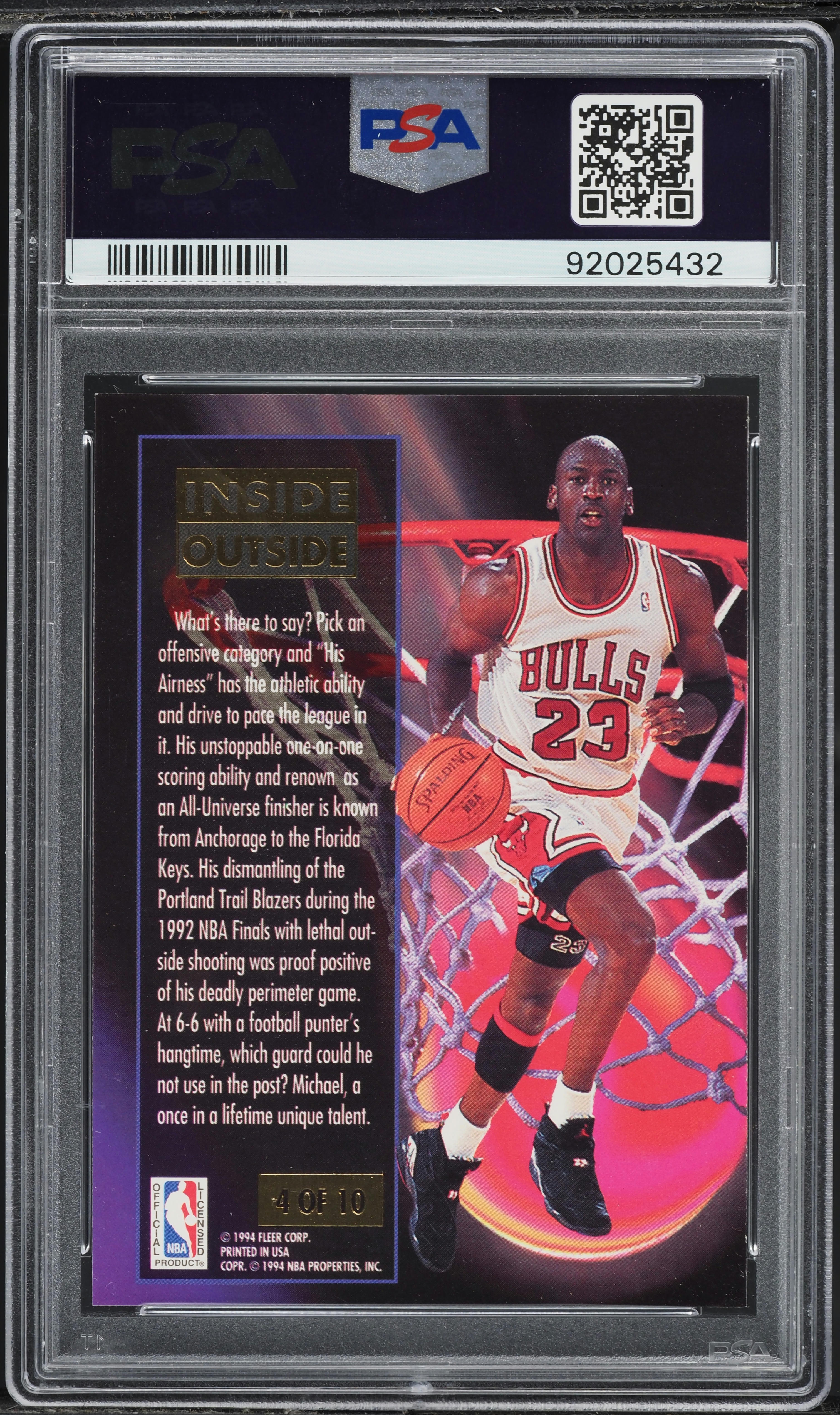 1993 Ultra Basketball Inside Outside Michael Jordan #4 PSA 9 MINT