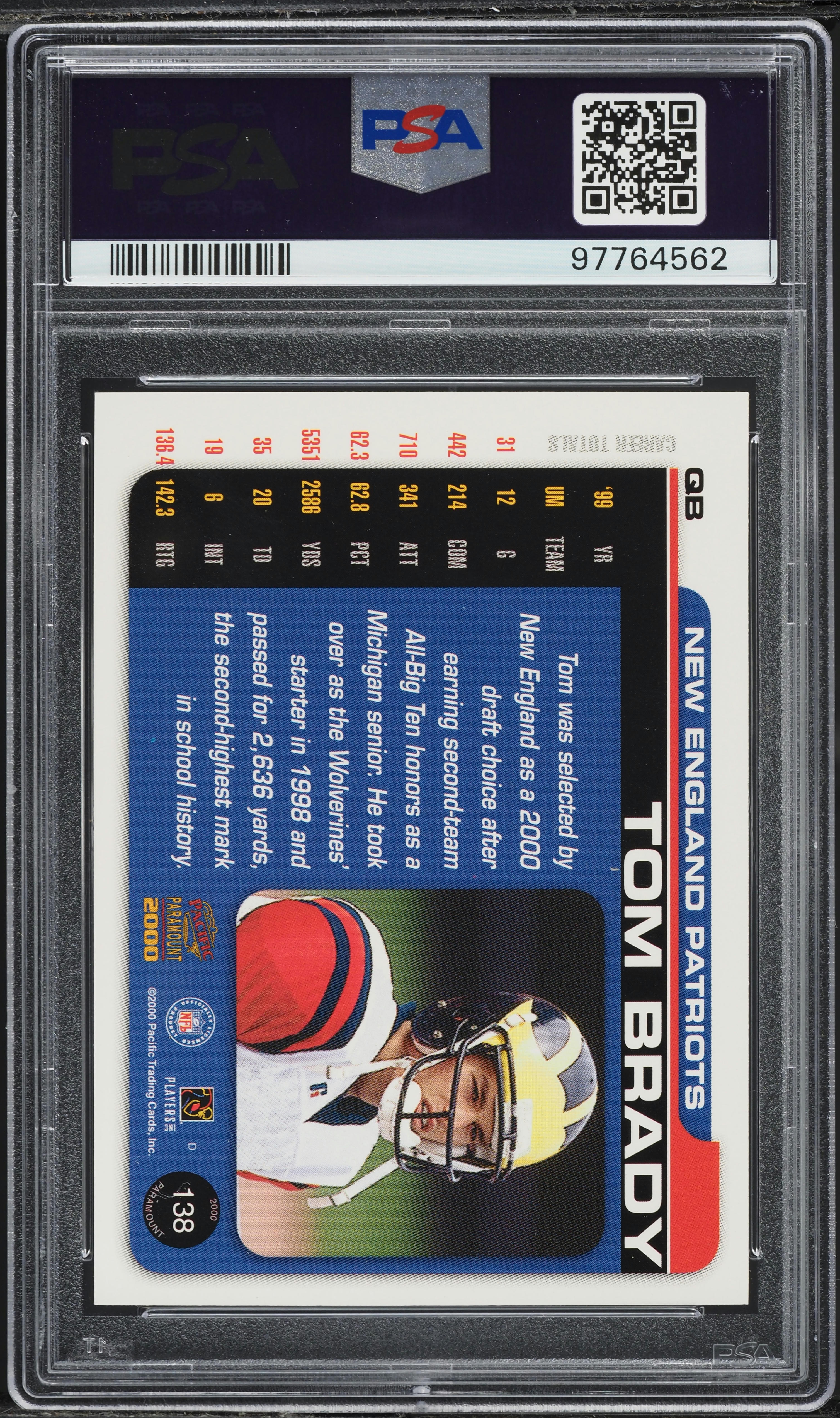 2000 Pacific Paramount Tom Brady ROOKIE #138 PSA 8 NM-MT on