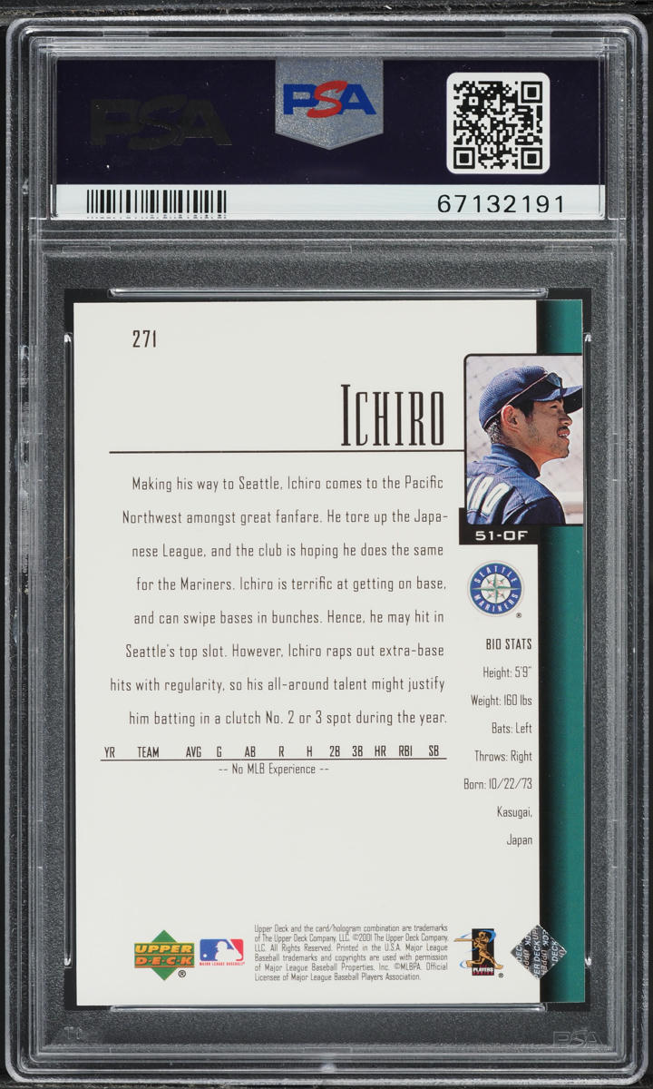 2001 Upper Deck Ichiro Suzuki ROOKIE #271 PSA 10 GEM MINT on