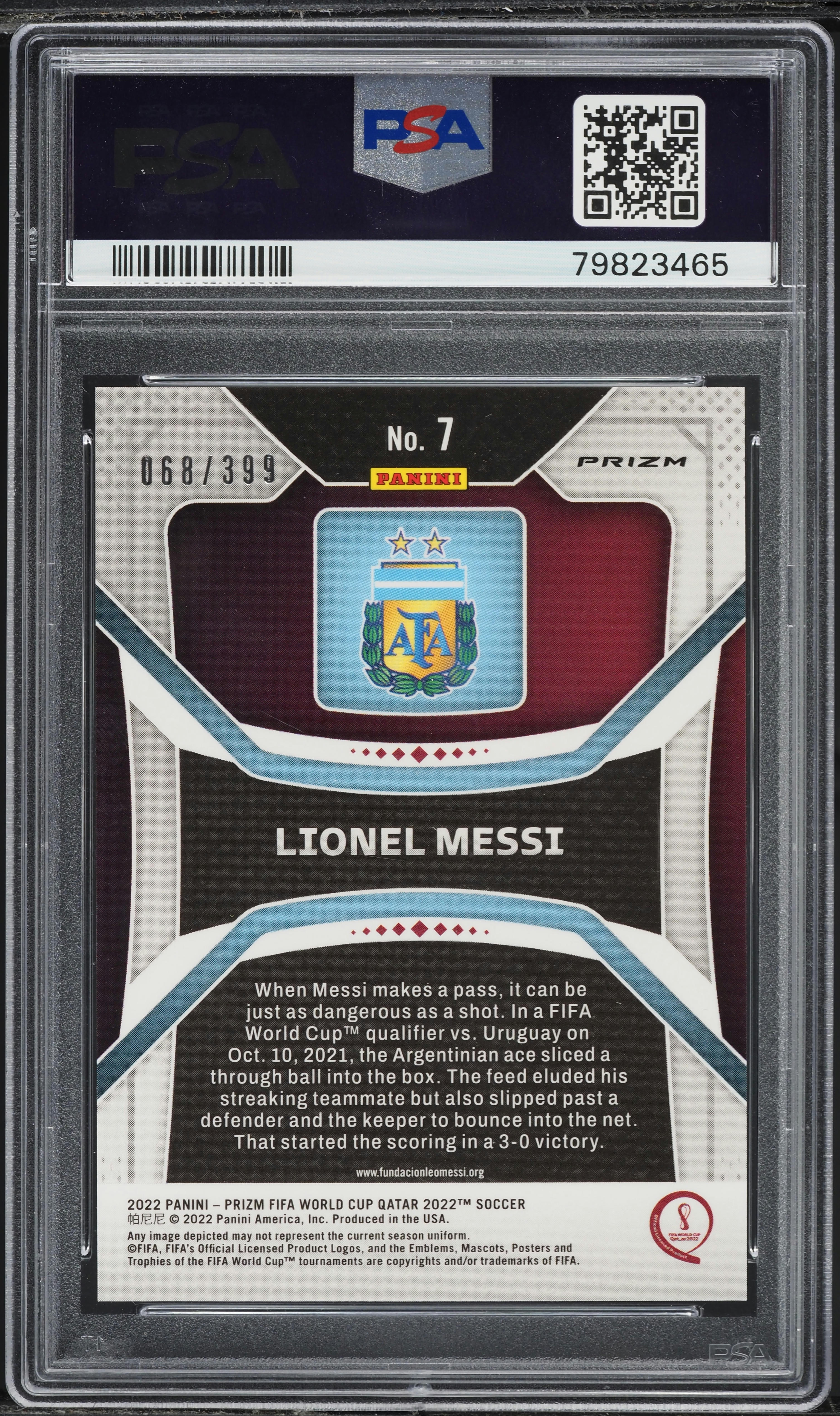 2022 Panini Prizm World Cup Qatar Red Lionel Messi /399 #7 PSA 10