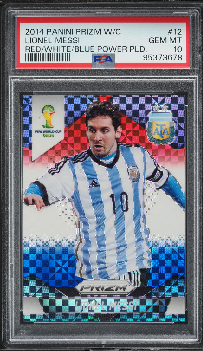 2014 Panini Prizm World Cup Red White Blue Power Plaid Lionel Messi #12 PSA 10 GEM MINT