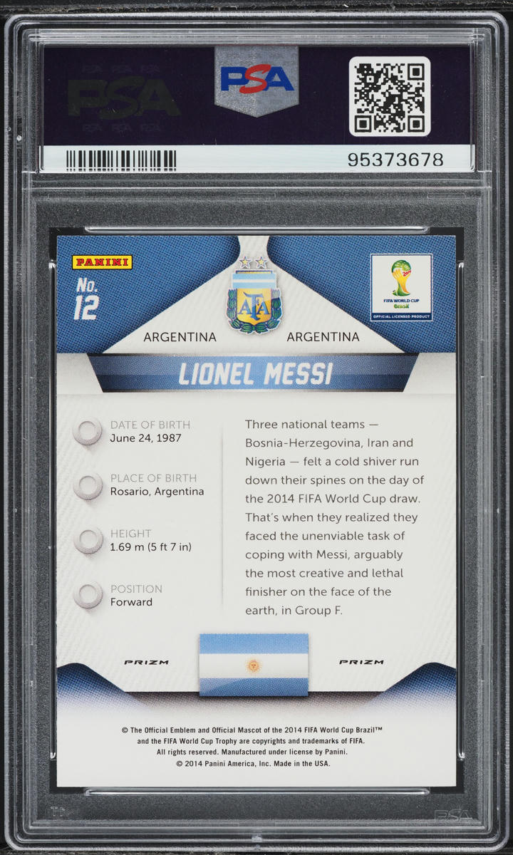 2014 Panini Prizm World Cup Red White Blue Power Plaid Lionel Messi #12 PSA 10 GEM MINT