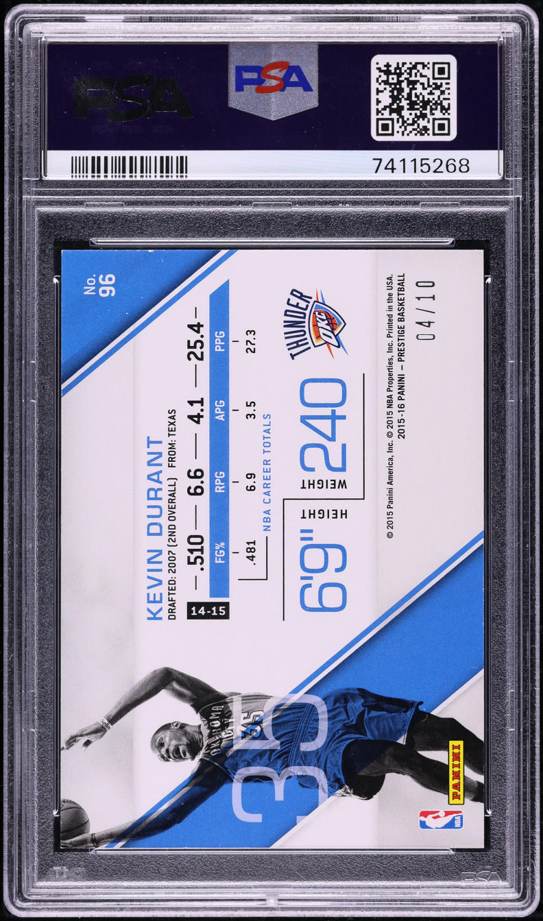 2015 Panini Prestige Bonus Shots Gold Kevin Durant /10 #96 PSA 8 NM-MT