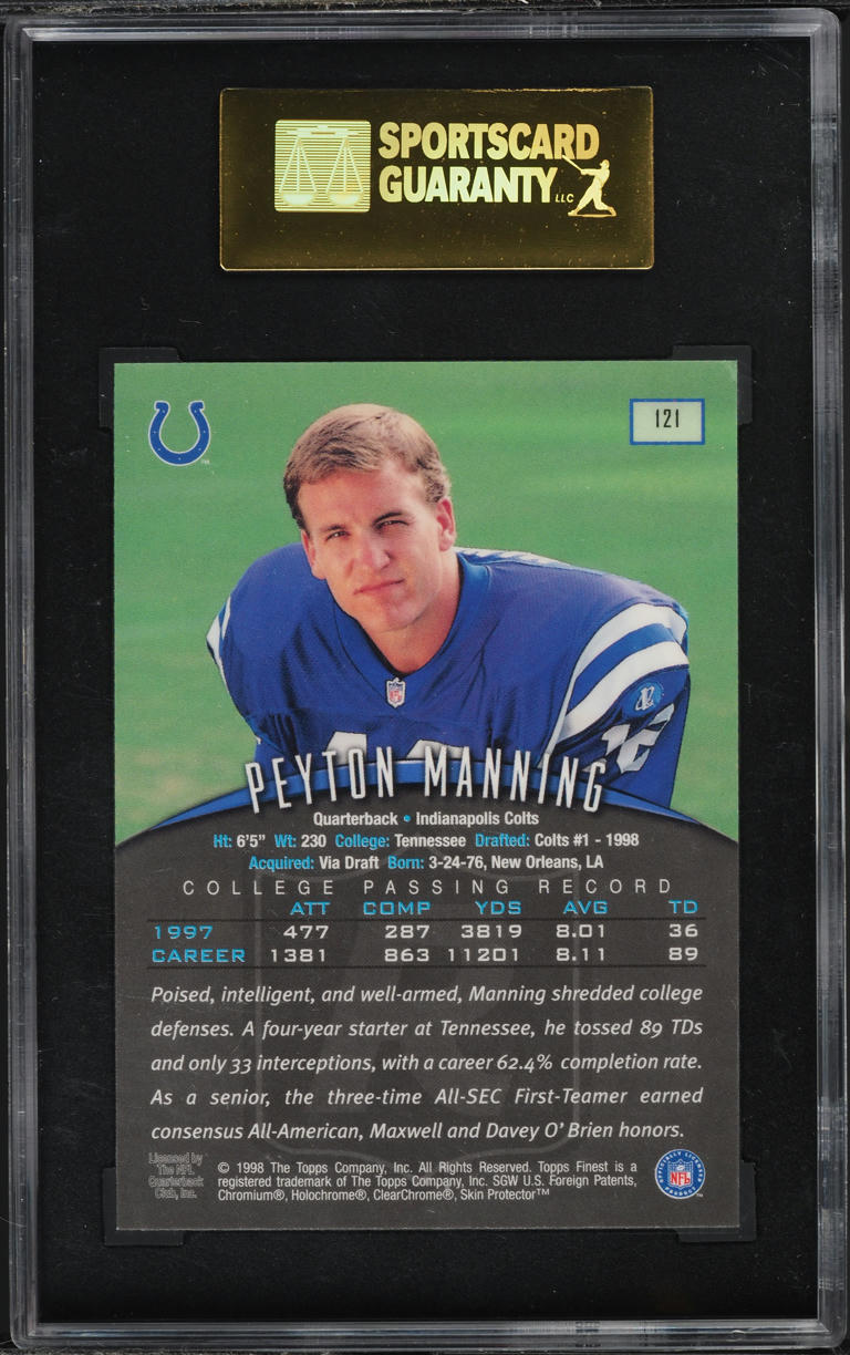 1998 Finest Football Peyton Manning ROOKIE #121 SGC 9 MINT
