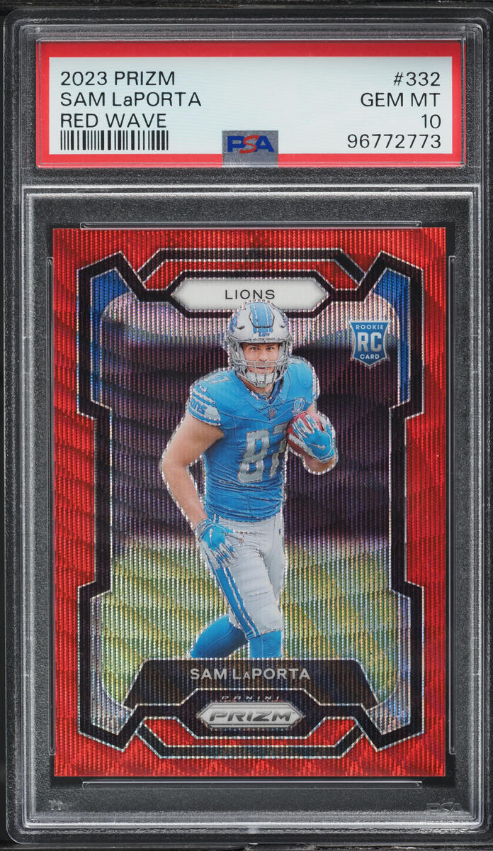 2023 Panini Prizm Red Wave Sam Laporta ROOKIE /149 #332 PSA 10 GEM MINT