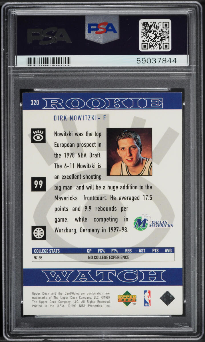 1998 Upper Deck Basketball Dirk Nowitzki ROOKIE #320 PSA 9 MINT