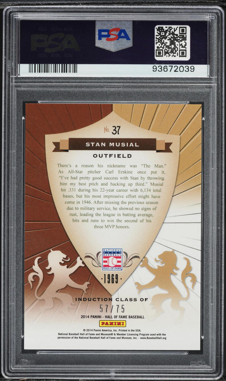 2014 Panini Hall Of Fame 75th Anniversary Red Stan Musial /75 #37 PSA 10 GEM