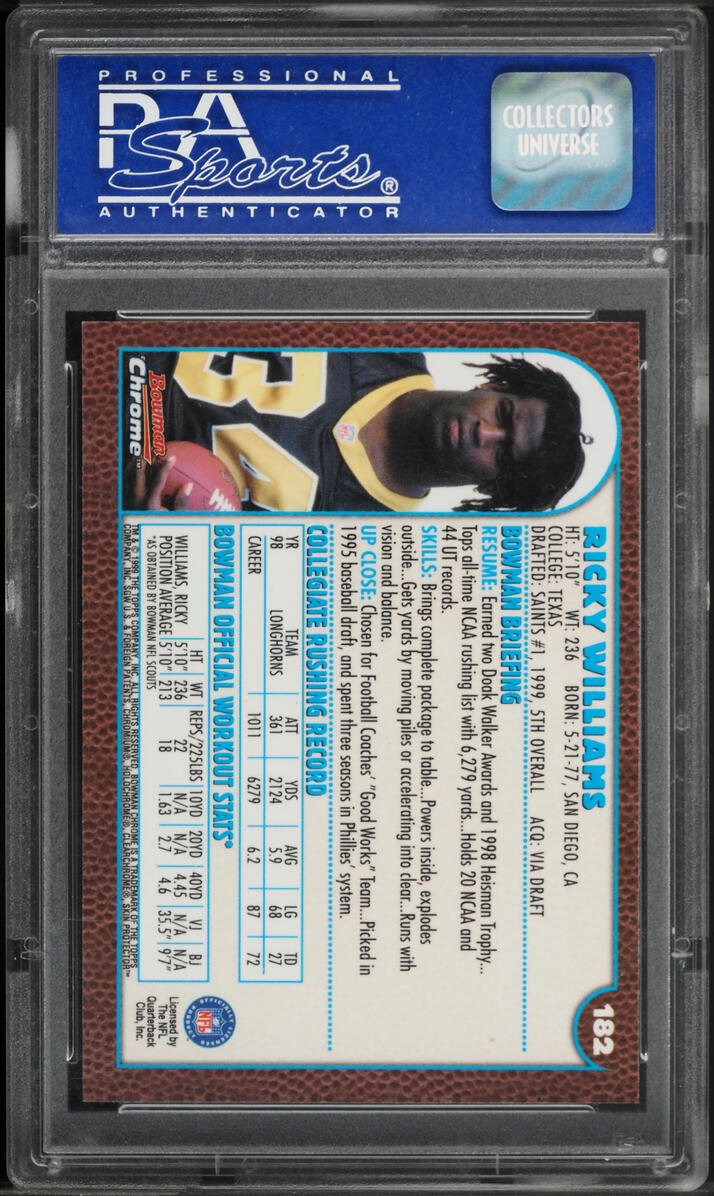 1999 Bowman Chrome Ricky Williams ROOKIE #182 PSA 9 MINT