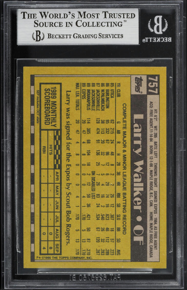 1990 Topps Larry Walker ROOKIE #757 BGS 8.5 NM-MT+