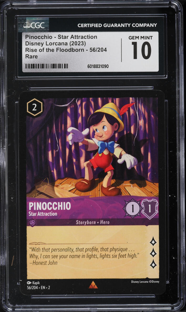 2023 Disney Lorcana Rise Of The Floodborn Pinocchio Star Attraction #56 CGC 10
