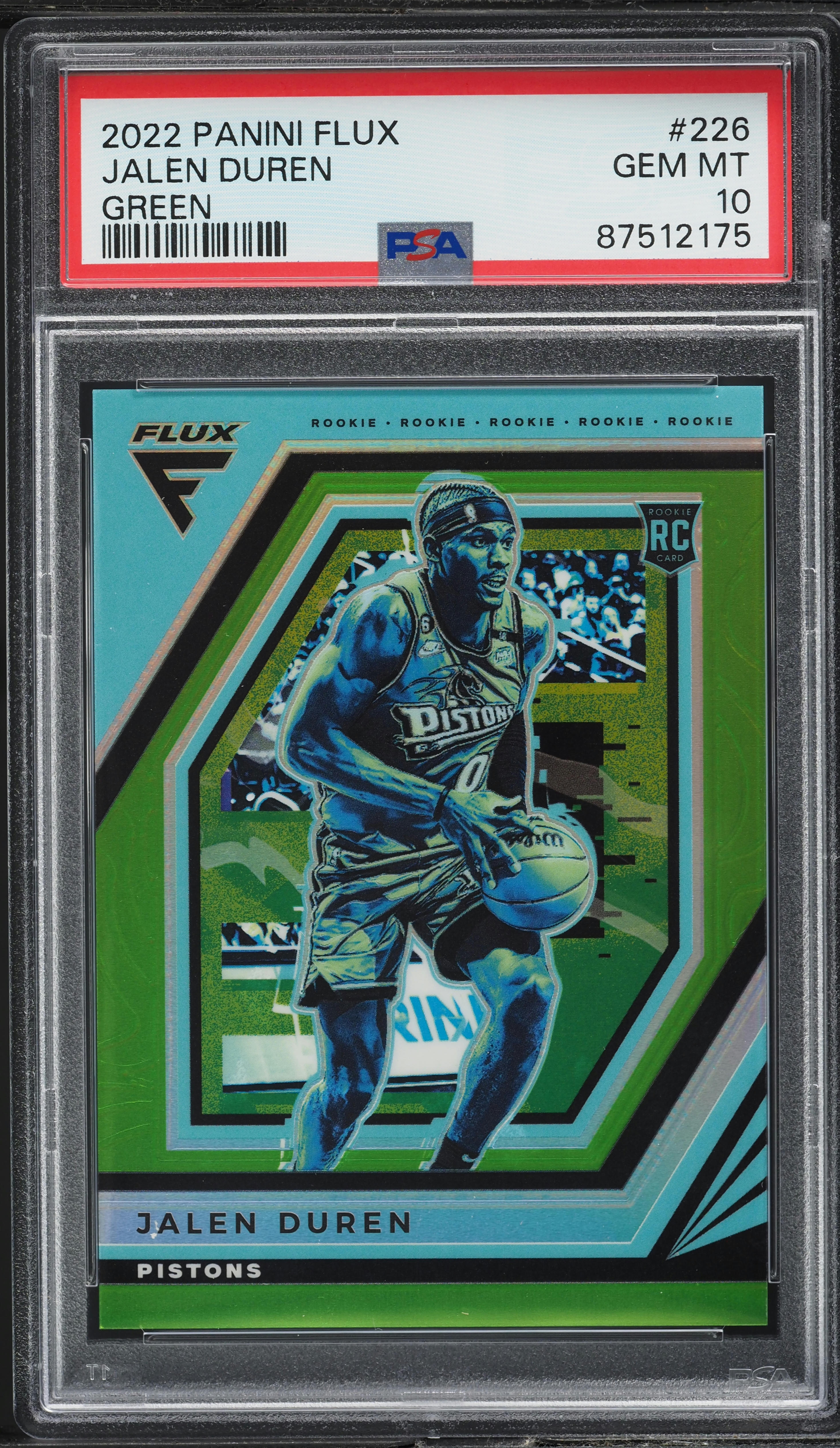 2022 Panini Flux Green Jalen Duren ROOKIE /5 #226 PSA 10 GEM MINT