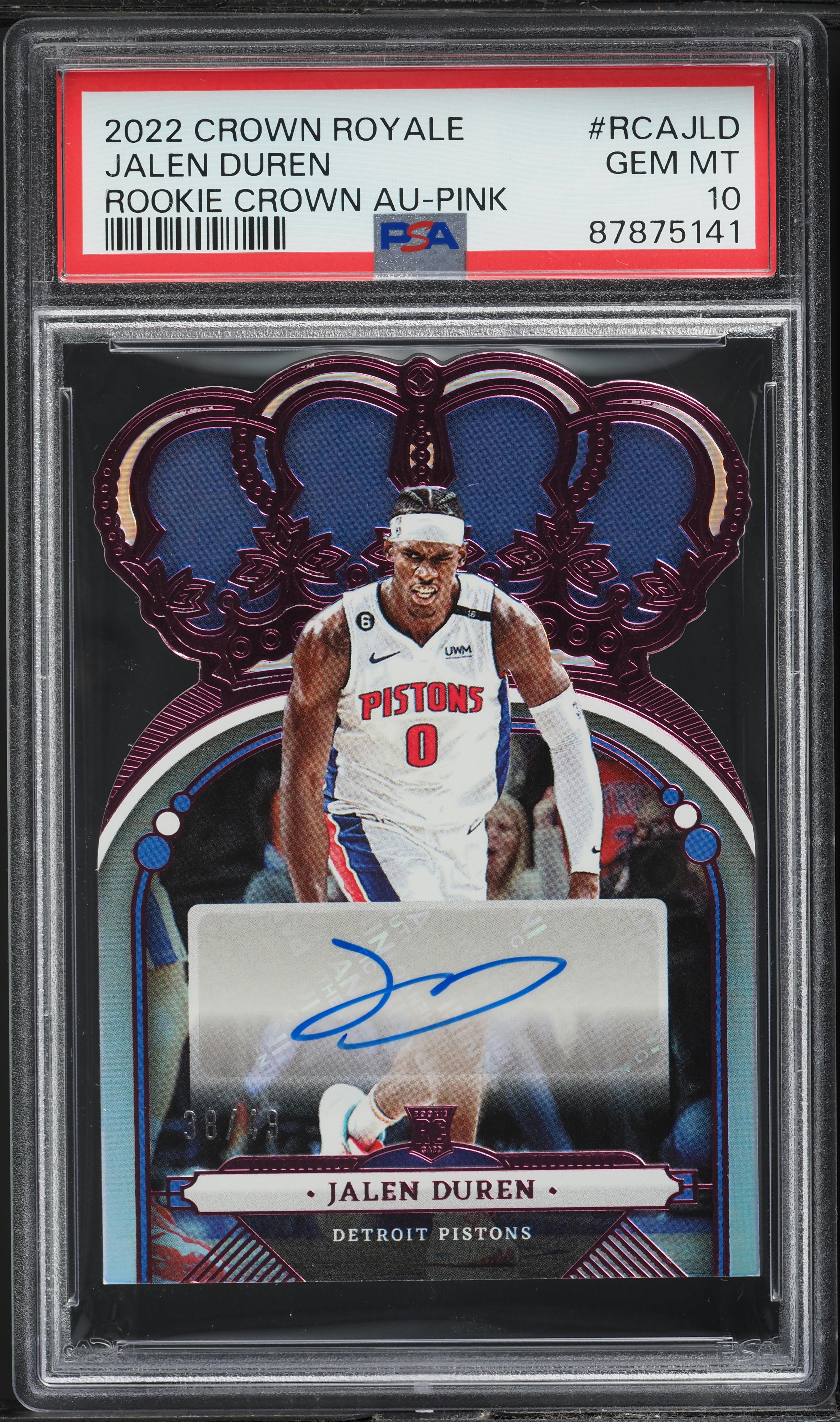 2022 Crown Royale Pink Jalen Duren ROOKIE AUTO /49 #RCAJLD PSA 10