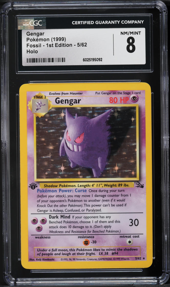 1999 Pokemon Fossil 1st Edition Holo Gengar #5 CGC 8 NM-MT