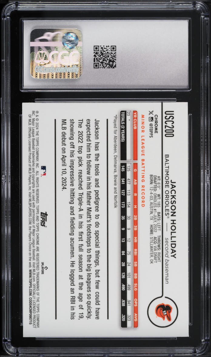 2024 Topps Chrome Update Jackson Holliday ROOKIE #USC200 CGC 10 GEM MINT