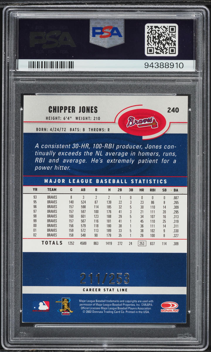 2003 Donruss Career Stat Line Chipper Jones /253 #240 PSA 9 MINT