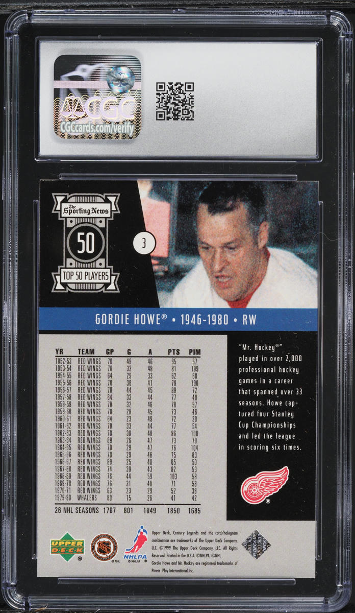 1999 Upper Deck Century Legends Collection Gordie Howe /100 #3 CGC 9 MINT