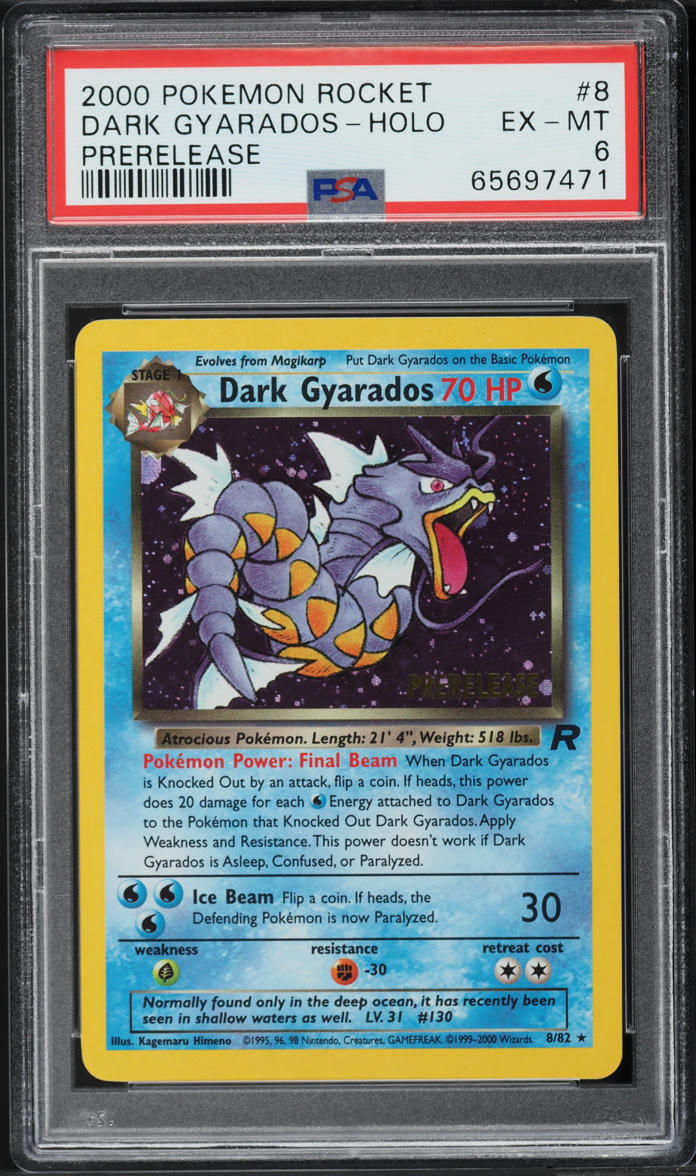2000 Pokemon Team Rocket Prerelease Holo Dark Gyarados #8 PSA 6 EXMT