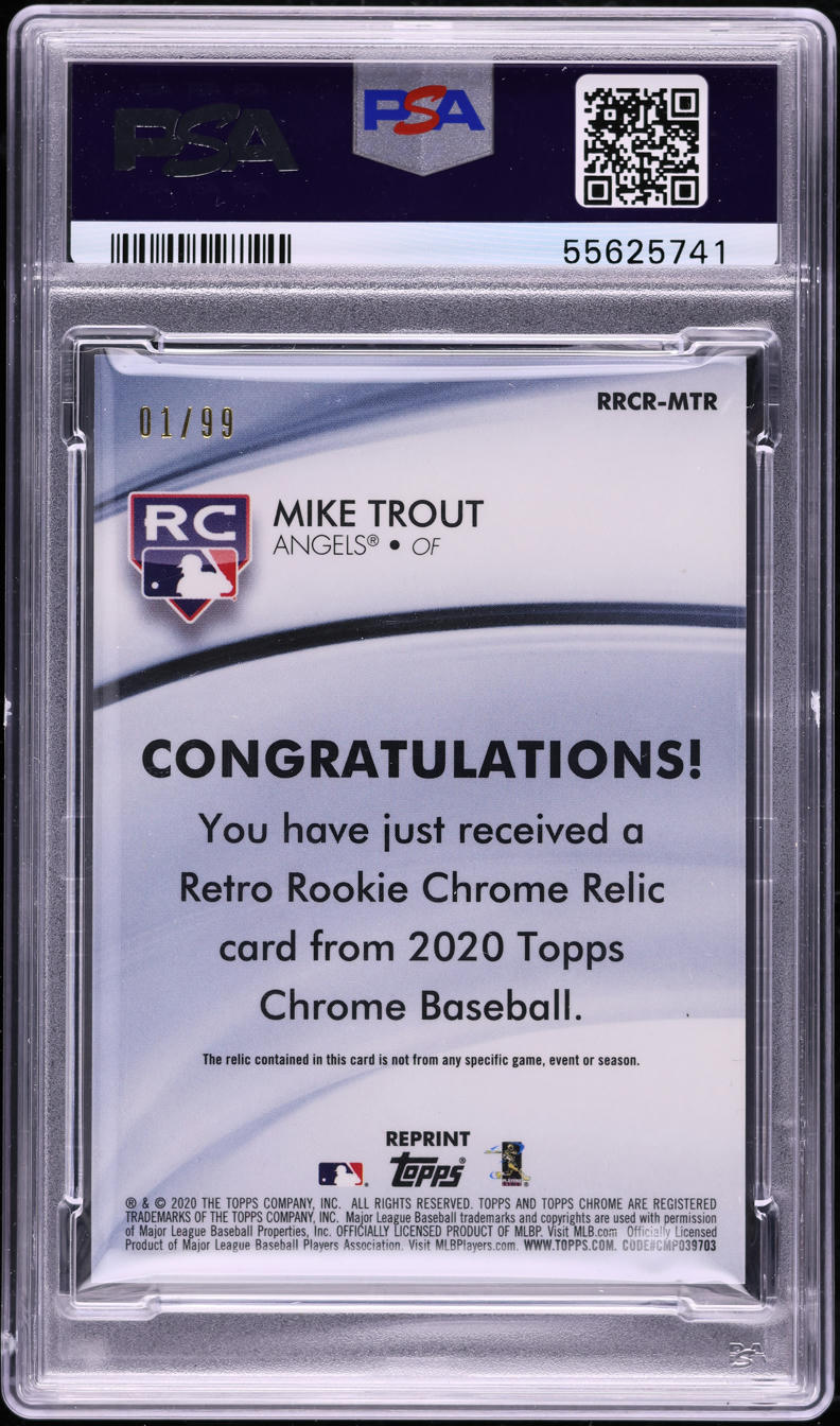 2020 Topps Chrome Retro Rookie Relics Green Mike Trout PATCH 1/99 PSA 10 GEM
