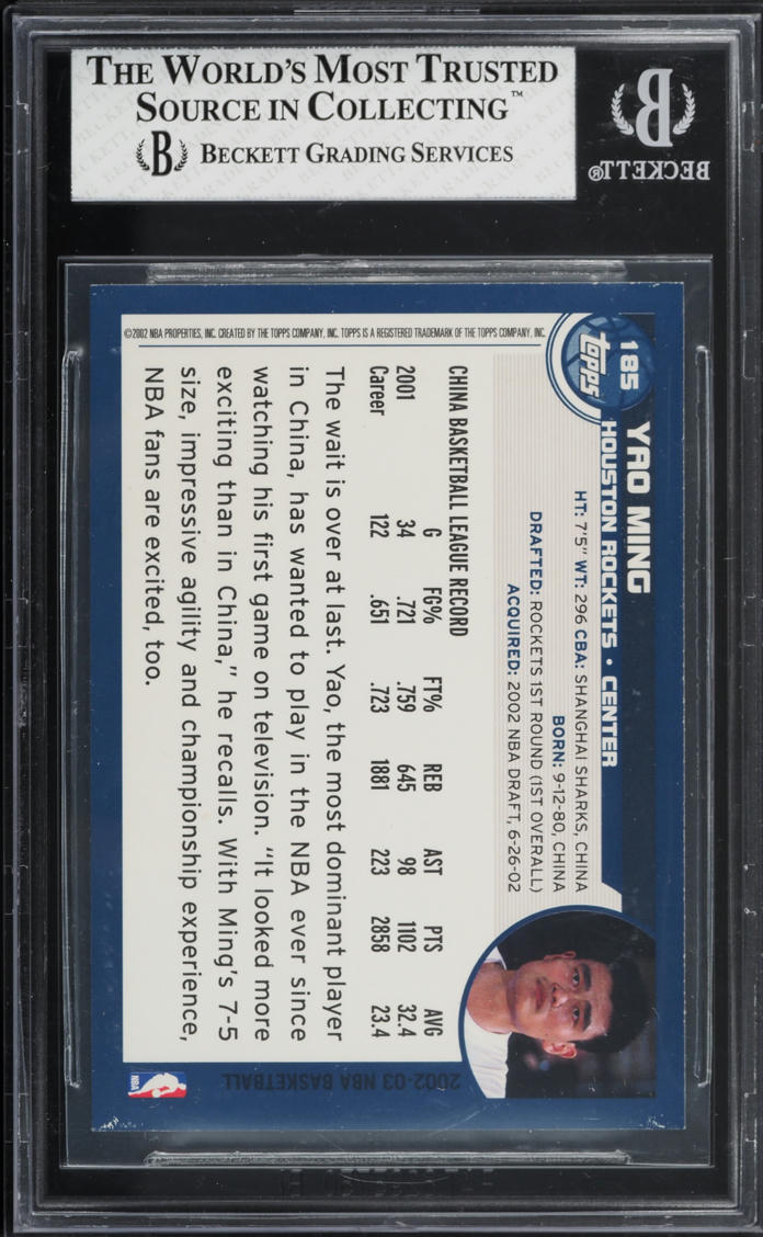 2002 Topps Basketball Yao Ming ROOKIE #185 BGS 8 NM-MT