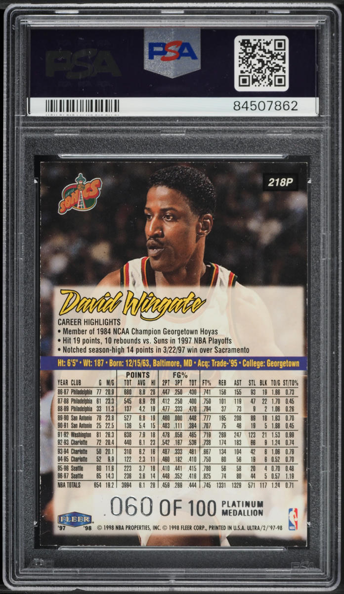 1997 Ultra Platinum Medallion David Wingate /100 #218P PSA 7 NRMT