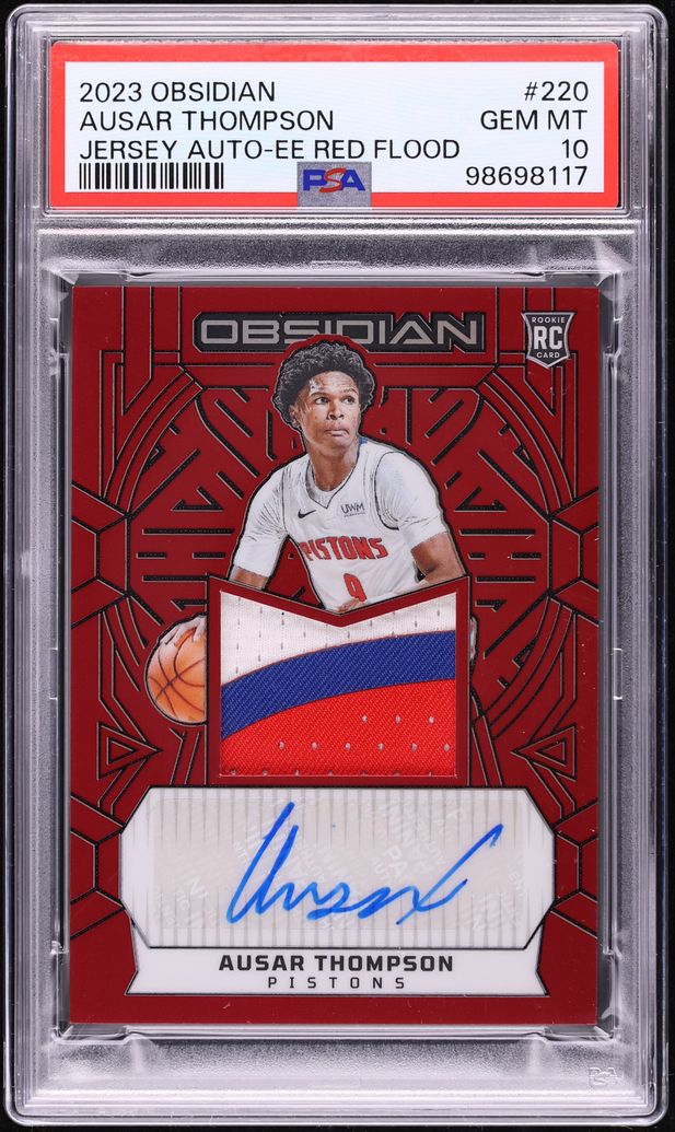 2023 Panini Obsidian E/E Red Flood Ausar Thompson ROOKIE PATCH AUTO #220 PSA 10 GEM MINT