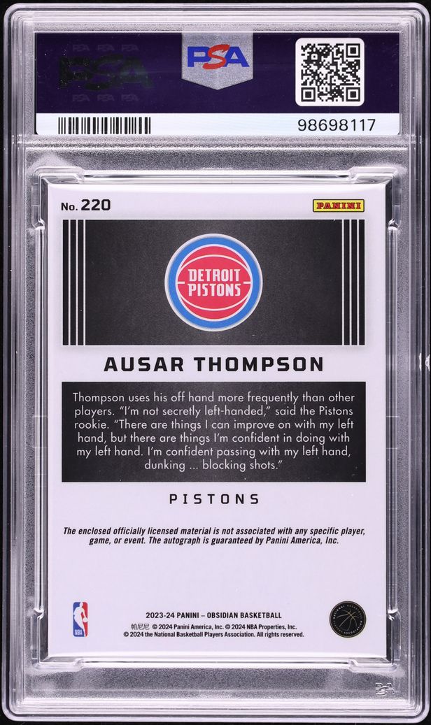 2023 Panini Obsidian E/E Red Flood Ausar Thompson ROOKIE PATCH AUTO #220 PSA 10 GEM MINT