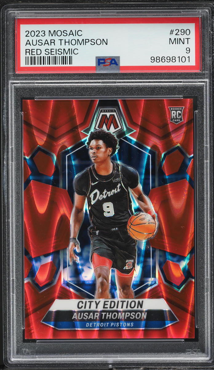2023 Panini Mosaic Red Seismic Ausar Thompson ROOKIE /299 #290 PSA 9 MINT
