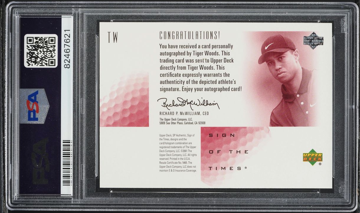 2001 SP Authentic Sign Of The Times Red Tiger Woods RC AUTO DNA 10 /274 PSA 9