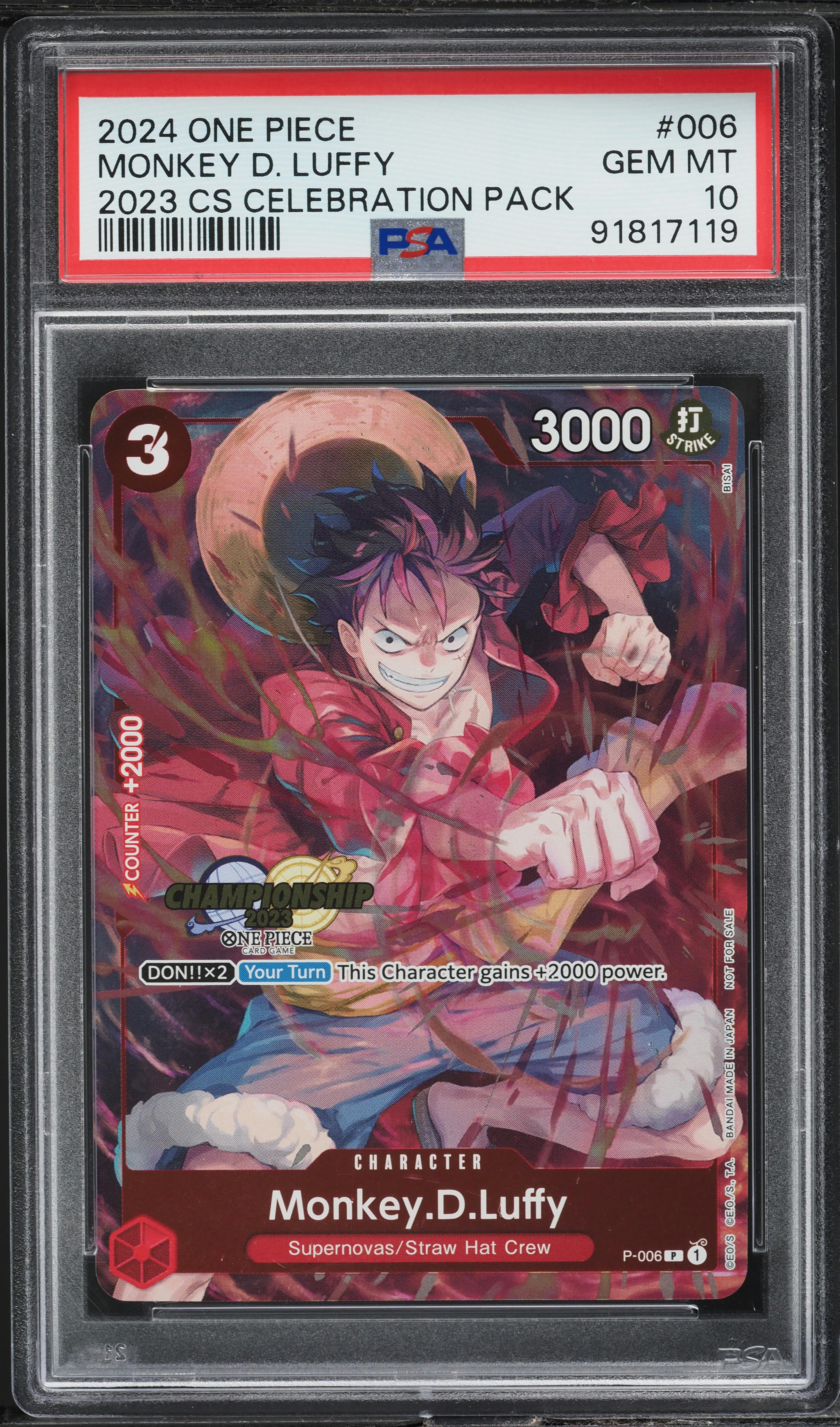 2024 One Piece Championship Celebration Monkey D. Luffy #P-006 PSA