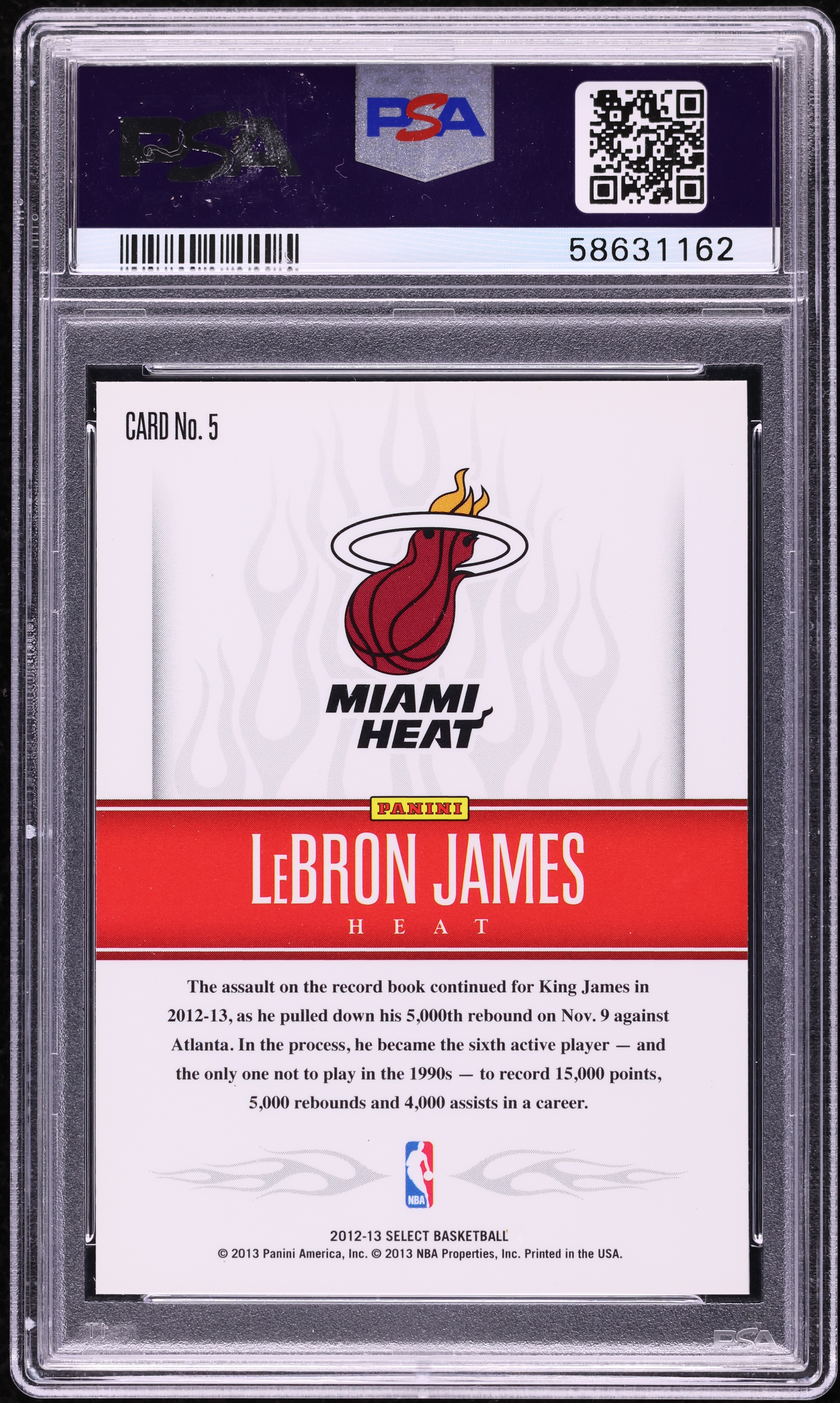 2012 Select Hot Stars White Hot LeBron James #5 PSA 9 MINT on 