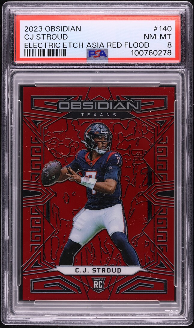 2023 Panini Obsidian Electric Etch Asia Red Flood CJ Stroud RC /90 #140 PSA 8