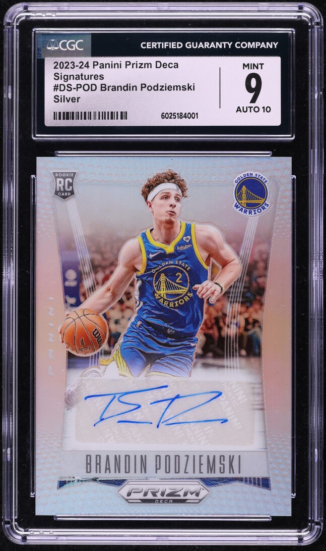 2023 Panini Prizm Deca Silver Brandin Podziemski ROOKIE AUTO #DS-POD CGC 9 MINT